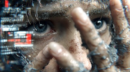 Close-up of Human Eyes with Futuristic Technology Elements