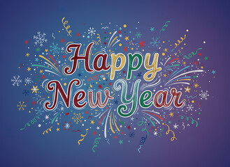 Happy New Year Celebration with Festive Confetti and Stars