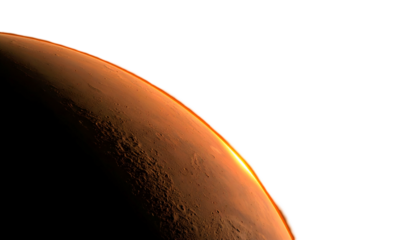 A celestial body glows from the horizon, bathed in light, set against a dark void