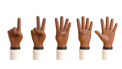 Obraz premium Rendered hands displaying the numbers one through five, against a solid black background