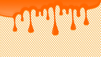 Wavy honey drip illustration. Honey border fresh dripped illustration background. Honey dripping on white background. Dripping ice cream illustration. Melting syrup illustration. © Predi