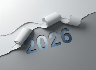 New Year 2026 revealed by torn paper, future concept background