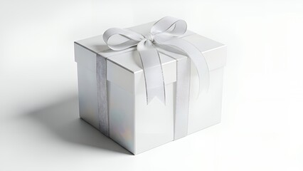 Obraz premium Elegant White Gift Box with Silver Ribbon and Bow for Special Occasions