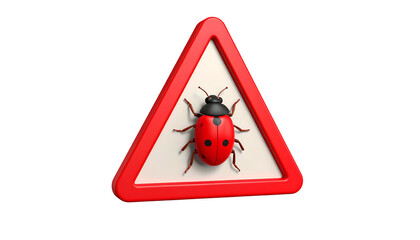 A red warning triangle with a ladybug inside, all set against a black background