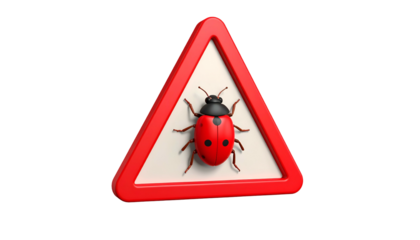 A red warning triangle with a ladybug inside, all set against a black background