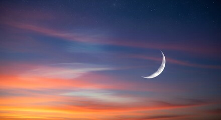 a crescent in the sky at sunset