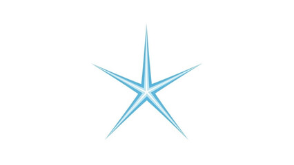 A stylized five pointed starburst graphic with sharp points and layered blue and white lines radiating outwards isolated on white background