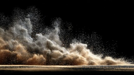 an animated sequence of a powdery substance erupting from a point source, spreading outward in a dynamic process that creates an illusion of motion within a single frame