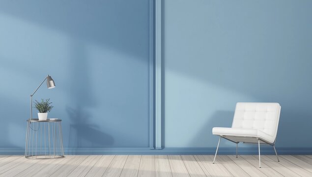 Living room with an armchair on empty dark blue wall background,3D rendering
