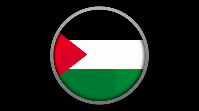 palestine flag in circle frame with black background