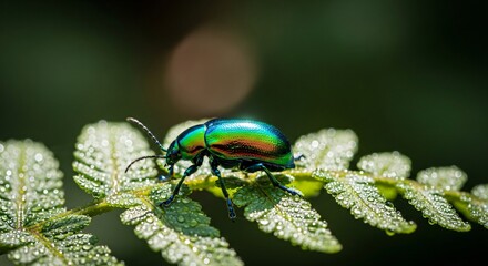 a green and blue beetle sitting on a leaf