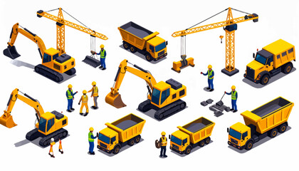 Architects and Engineers Reviewing Building Plans on Table in Isometric Room