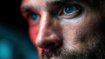 Obraz premium Close-up of Man's Intense Eyes with Dramatic Lighting, Face