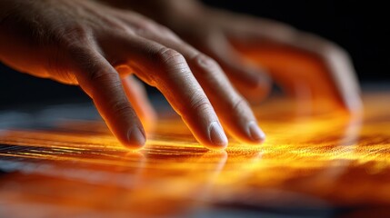 Digital Future: Hand Touching Glowing Tech Data Interface, Technology
