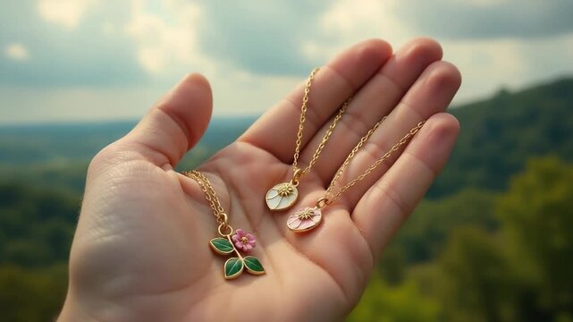 Video A person holds two necklaces in their hand, possibly for comparison or exchange