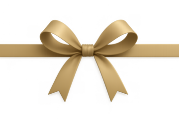 Golden ribbon bow decorating a gift, presenting celebration, holiday, and luxury, transparent background concept