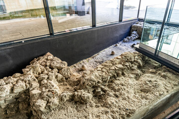 Interior of the tourist office in Glavni Trg showing preserved 4th century Roman mosaics from ancient Celeia, an important archaeological landmark in Celje, Slovenia