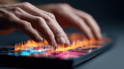 Human Hands Interacting with Digital Data Technology