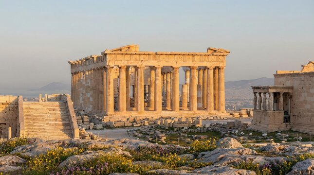 The Parthenon temple on the Acropolis in Athens, Greece, at golden hour