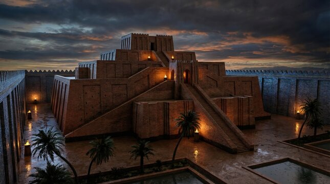 Ancient Ziggurat at Sunset: Mesopotamian Temple Architecture