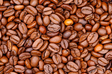 Roasted coffee beans creating a rich brown seamless background