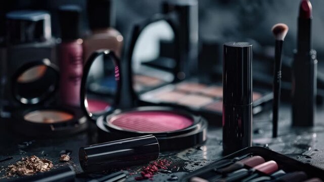 A lavish assortment of makeup products on a vanity table.