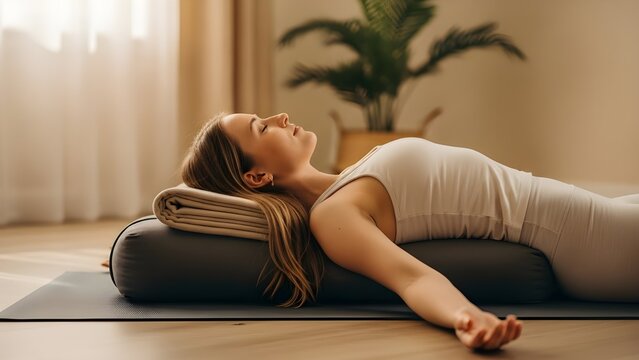 Woman in restorative yoga