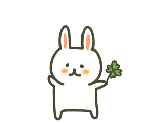Cute Bunny Holding Lucky Clover, Kawaii Illustration