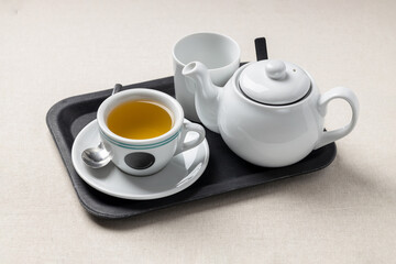Teapot and Cup of Green Tea on Tray