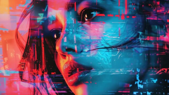 Video A portrait of a woman's face against a vibrant backdrop, suitable for personal or commercial use