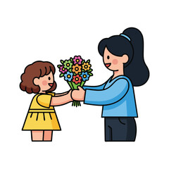 Girl giving flowers to woman mother appreciation gift love holiday celebration