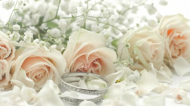 Video Two wedding rings resting on a bouquet of flowers, symbolizing love and commitment