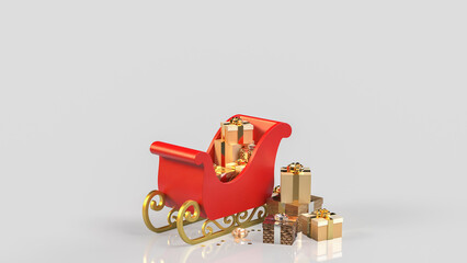 Red Christmas Sleigh Overflowing with Golden Gifts 3d render.
