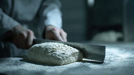 Cutting Bread Dough: Bakery, Baking, Chef, Artisan, Homemade