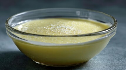 Custard Dessert Bowl, Creamy Treat, Sweet Food, Closeup