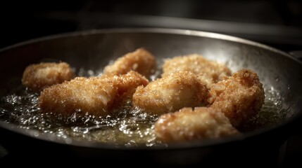 Frying Food: Golden Nuggets, Cooking Oil, Delicious Dinner