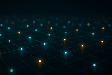 Fototapeta premium 輝くシナプスドットと未来グリッド｜Glowing Synapse Dots on Futuristic Grid