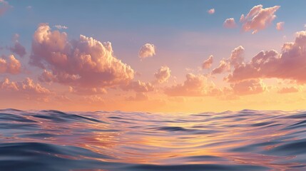 Fototapeta premium Reflective Golden Hour Ocean and Cloud Sky at Sunset