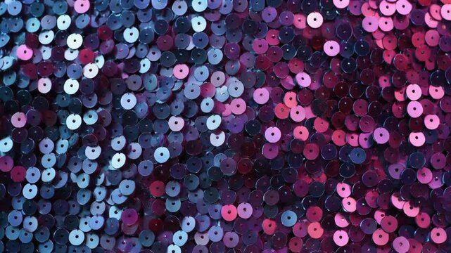 Close up of shimmering iridescent sequins in shades of pink purple and blue