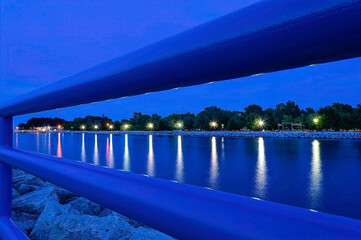 reflections along the channel at night