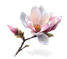 Magnolia Blossom: Delicate petals of a magnolia flower unfurl, showcasing a subtle palette of soft pinks and creams, embodying the tranquility of spring and the artistry of nature.
