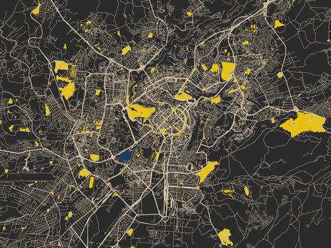 Flat city map of Yerevan, Armenia in charcoal and cream map