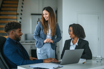 Diverse business team collaborating during an office meeting