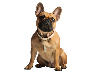 Fototapeta premium French Bulldog Wearing Simple Collar, Sitting Calmly, Isolated Cut Out Adorable Pet Portrait