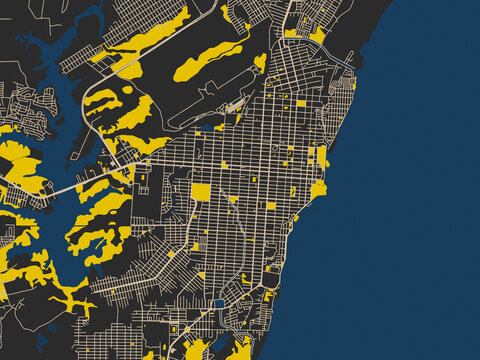 Minimalist map of Macapa, Brazil, charcoal, ivory and ink-blue tones