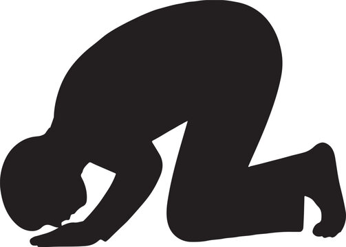 Silhouette of a man praying in prostration sujud