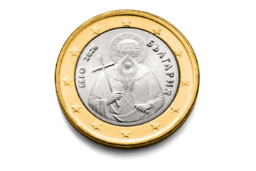 One Euro Coin Bulgaria 2026 bulgarian lev, macro isolated on transparent background