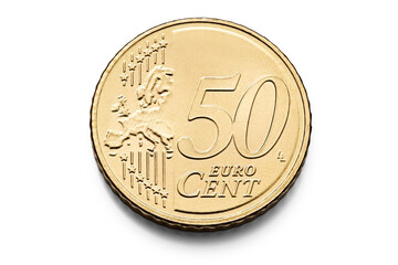 50 Euro Cent Coin Money, macro isolated on transparent background