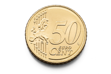 50 Euro Cent Coin Money, macro isolated on transparent background