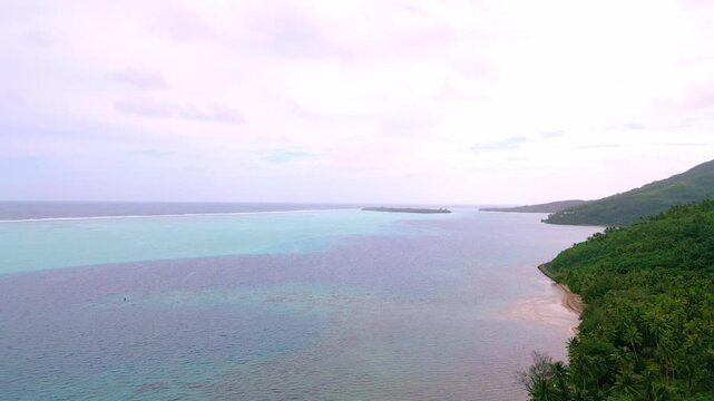 Aerial View of the Tefarerii Coastline on Huahine Iti Island